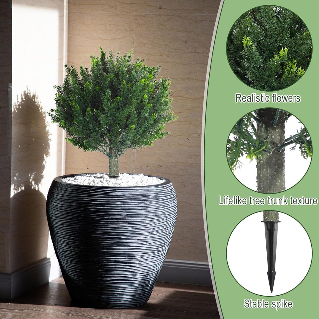 Yunlly 2 Pcs Artificial Cedar Topiary Ball Fake Tree 18" Bush Front Porch Decor Artificial Shrubs for Outdoors Faux Cypress with Ground Spike, Evergreen Plants for Indoor Garden Patio, UV Resistance