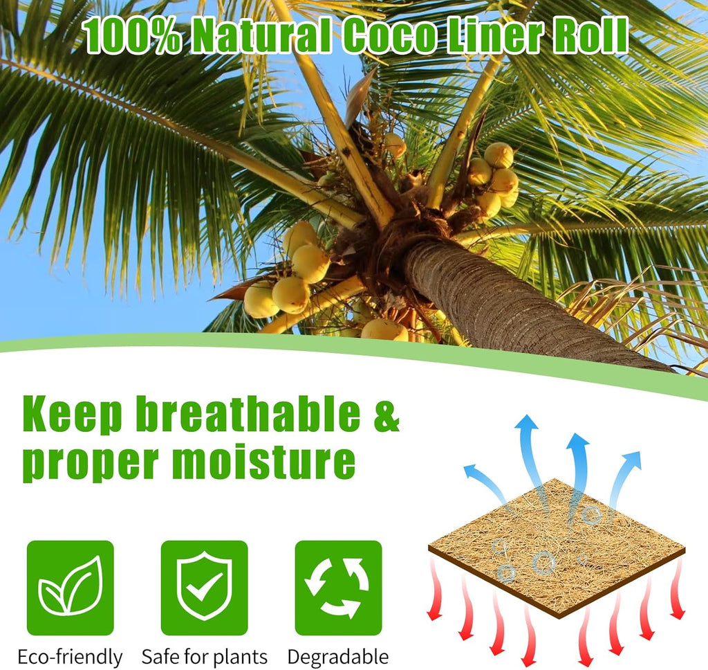 Coco Liner Roll 24x160 Inch, Natural Coconut Liners for Planter Flower Basket, Thick Coco Fiber Mat for Hanging Basket, Garden Decoration, Animal Pet Pads, Reptile Carpet