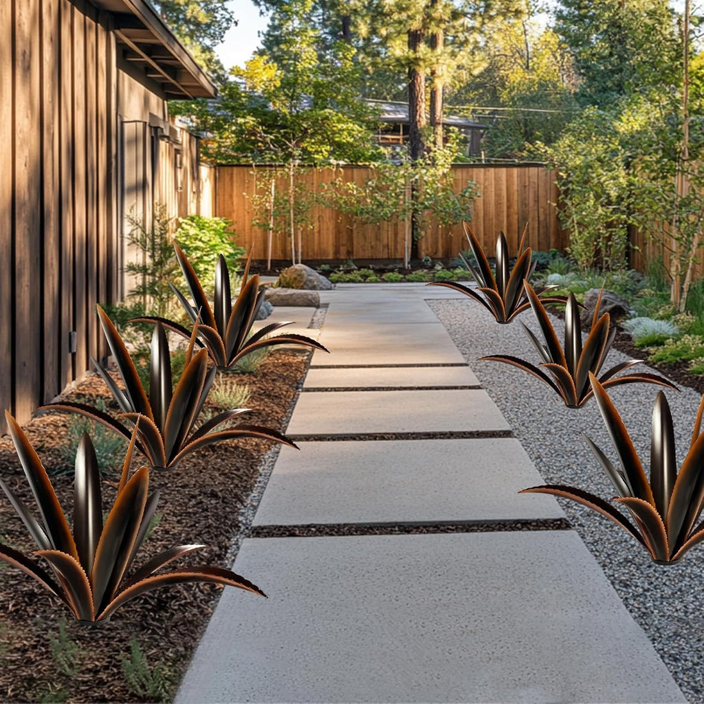TOMBABY Enlarge Thickened Wind Resistant Metal Agave Garden Art Plant Country Garden Sculpture Statue Outdoor Decoration Agave Metal Plant Courtyard Ornament Gift (2, 12 Leaves Black)
