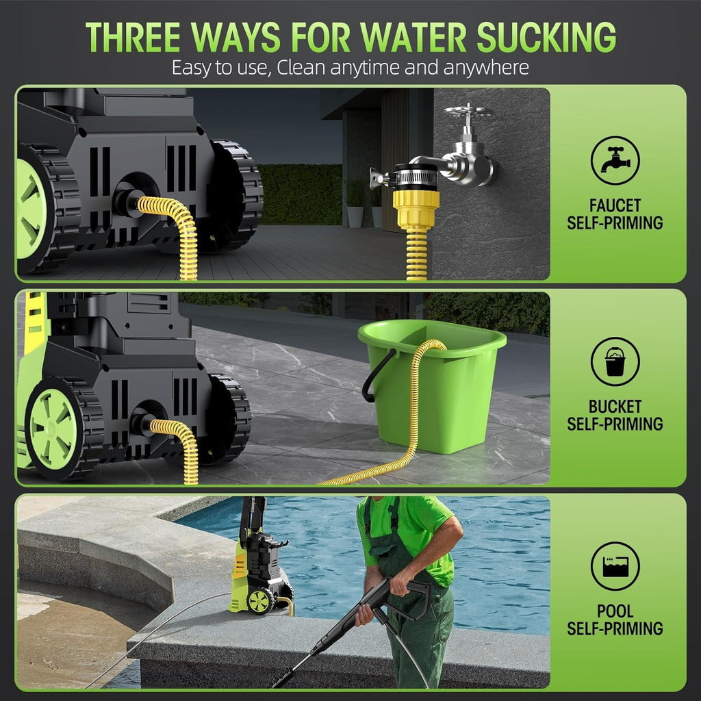 Electric High Pressure Washer - Portable Washer with 23 FT Water Outlet & 6.6 FT Inlet Hose, Steel Spray Wand, Foam-Adjustable Cannon,4 Nozzle Set, Cleans Car/Patio/Fence/Window, 3800PSI 2.4GPM