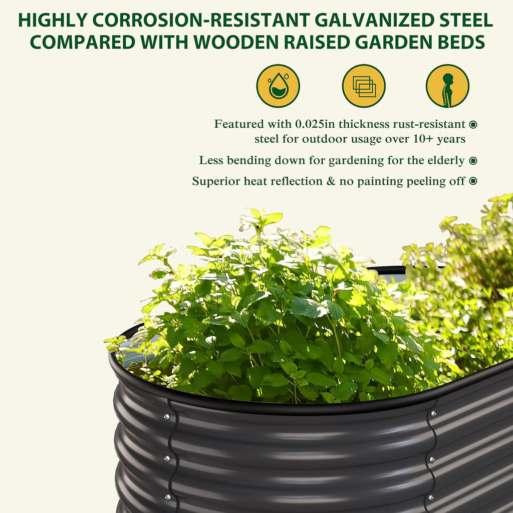 MUPATER 24” Raised Garden Bed, 2-in-1 Raised Garden Bed, 304 Stainless Steel Garden Bed, 4×2×2FT Modular Raised Planter Box Outdoor for Flowers, Vegetables, Grey