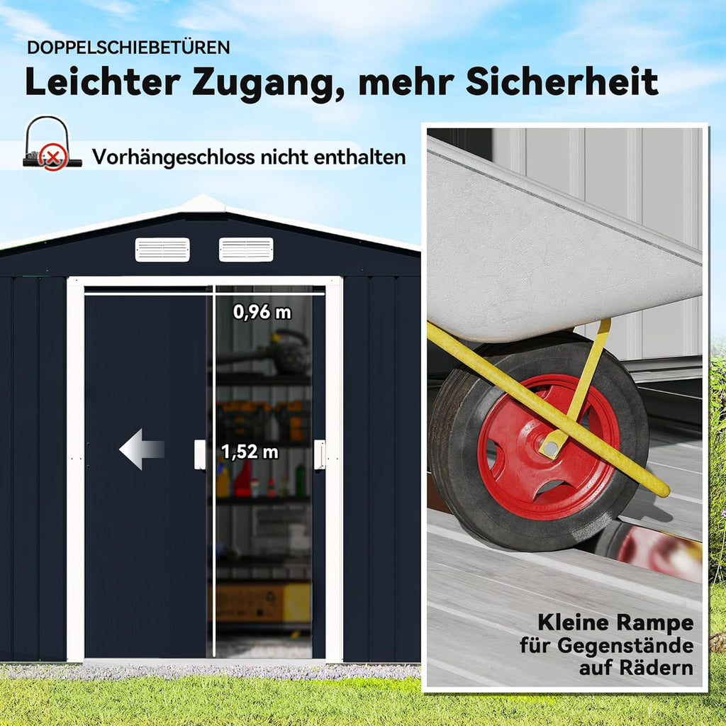 Outsunny 9' x 6' Outdoor Storage Shed, Garden Tool Metal Shed with Foundation Kit, Double Lockable Door, Air Vents and Sloping Roof, for Backyard, Patio, Lawn, Dark Gray