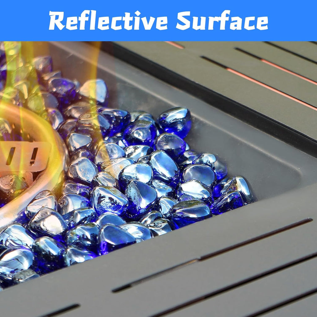 Fire Glass, Cobalt Blue Fire Stone for Propane Firepit, Fireplace and Outdoor Decorative. High Luster Diamonds 1 Inch Glass Beads, 10LB