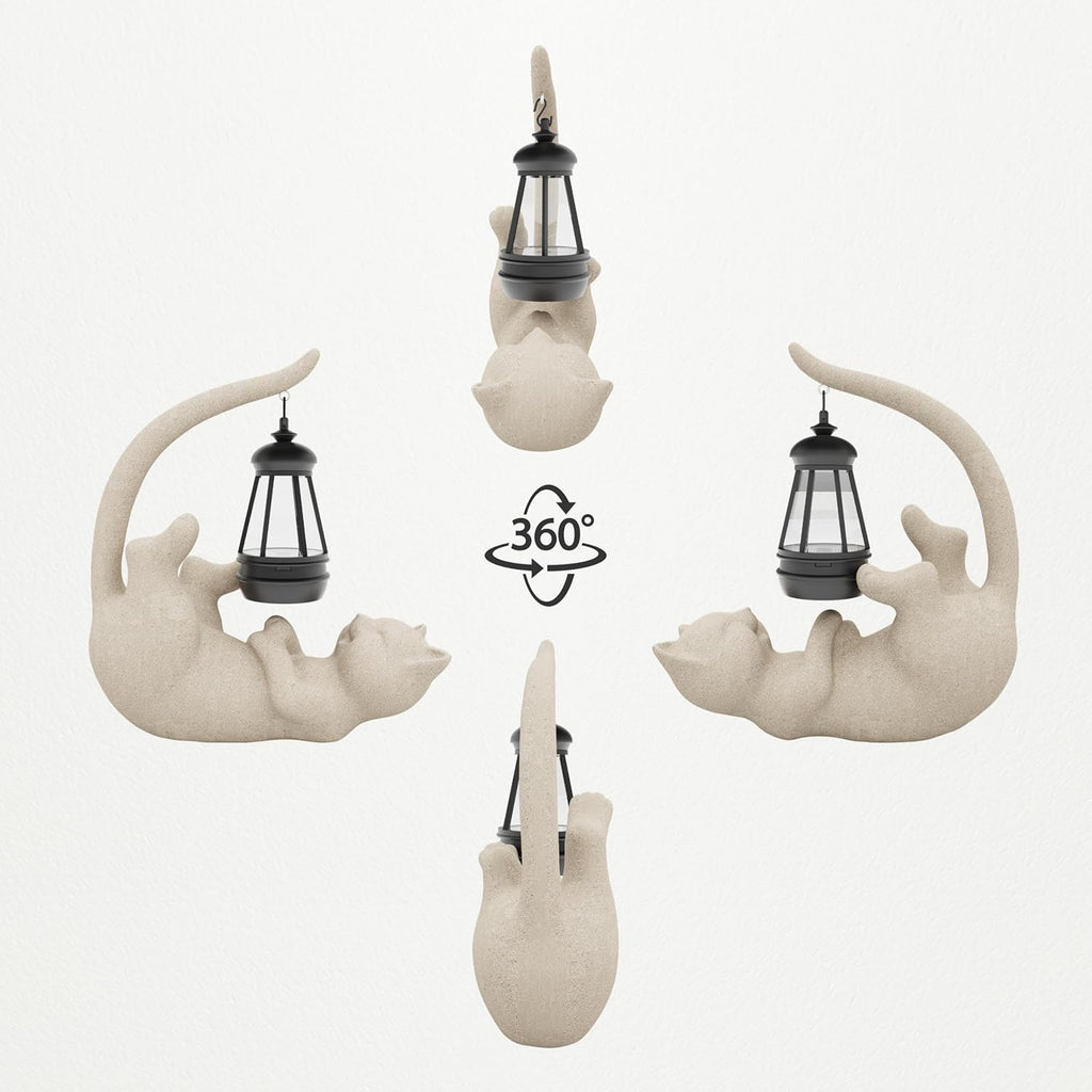 Solar Cat Garden Statue 10 Inch Porch Patio Decor for Outside Yard Decoration Outdoor Unique Housewarming Gardening Birthday Gifts for Cat Lovers Women Grandma