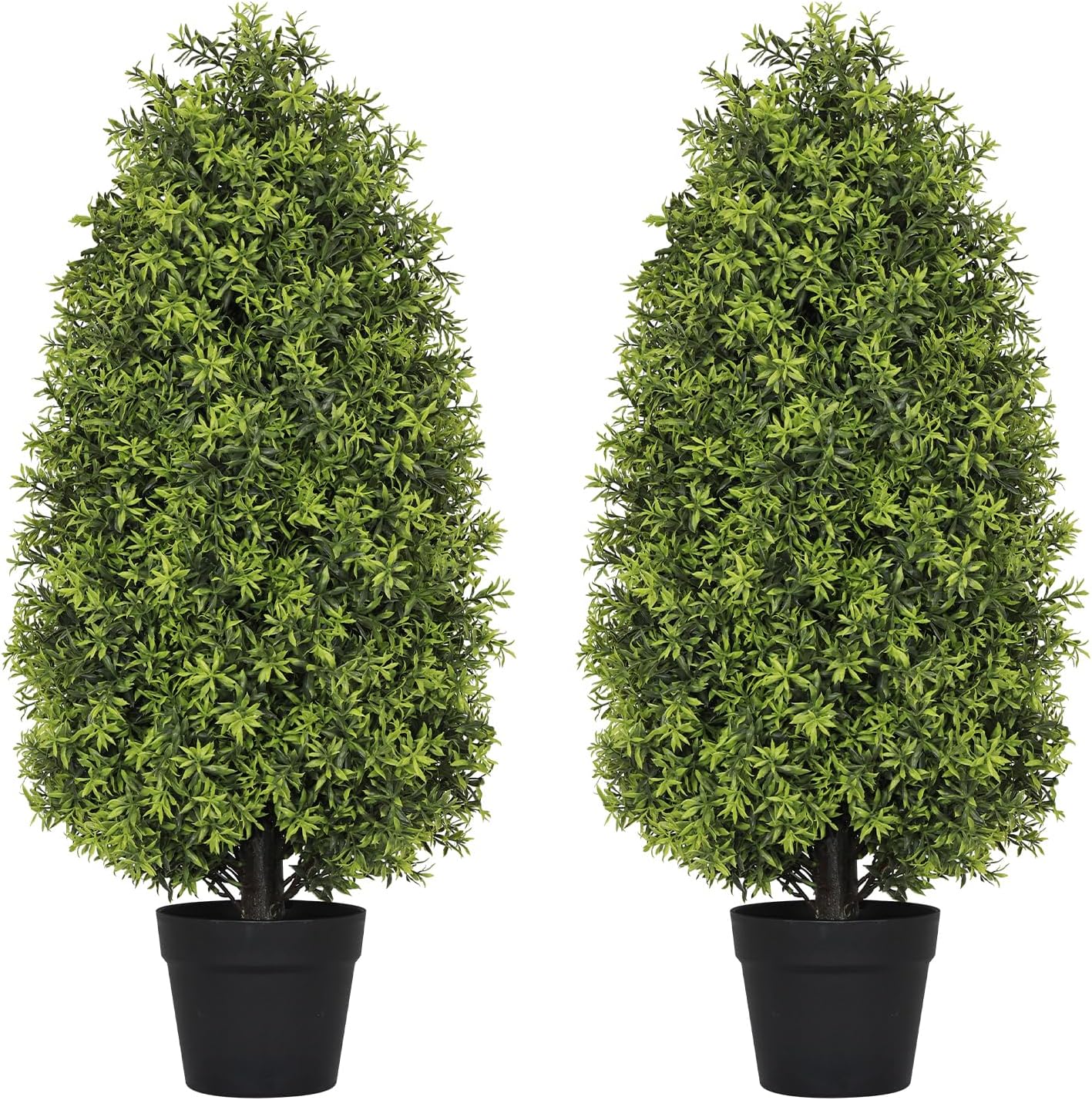 3ft Artificial Boxwood Topiary Trees (Set of 2) - UV Resistant Faux Plants for Outdoor/Indoor, Realistic 36in Fake Bushes and Shrubs for Front Porch, Planter, Patio - Low Maintenance & Evergreen