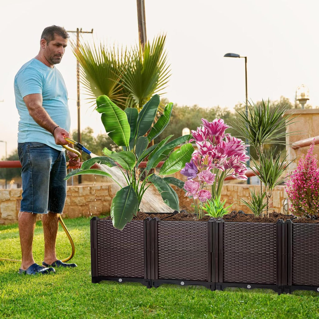 Raised Garden Box Planter, Polypropylene, Outdoor, 63'L x 15'H x 16'W, Large Plant Pot for Flowers, Vegetables, Tomato and Herbs, Self-Watering, Drainage Holes, Tool-Free Assembly