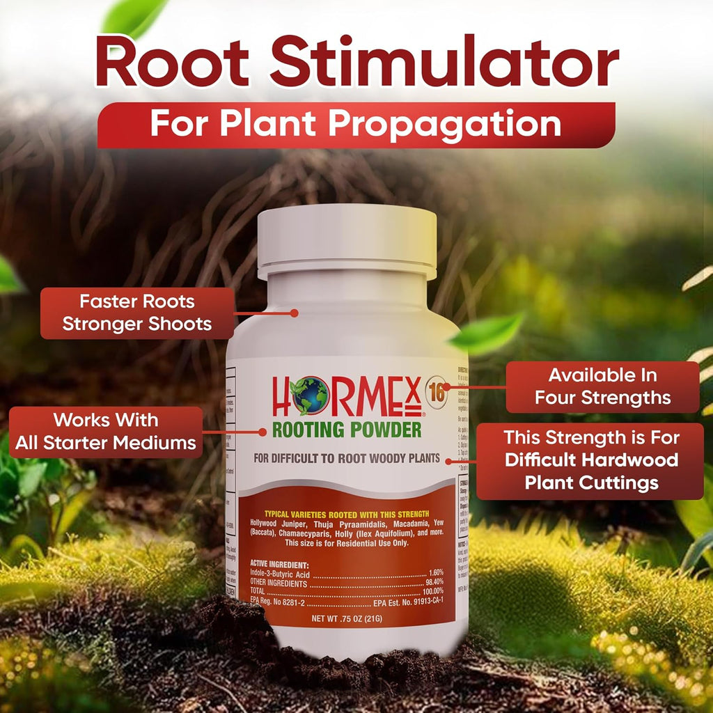Hormex Rooting Powder #16, Grow Cubes & Shears Combo - Rooting Hormone for Difficult Hardwood Plants, Tree Cuttings | Root Starter Cubes for Cloning Plants | Precision Straight-Blade Shears (50 Plugs)