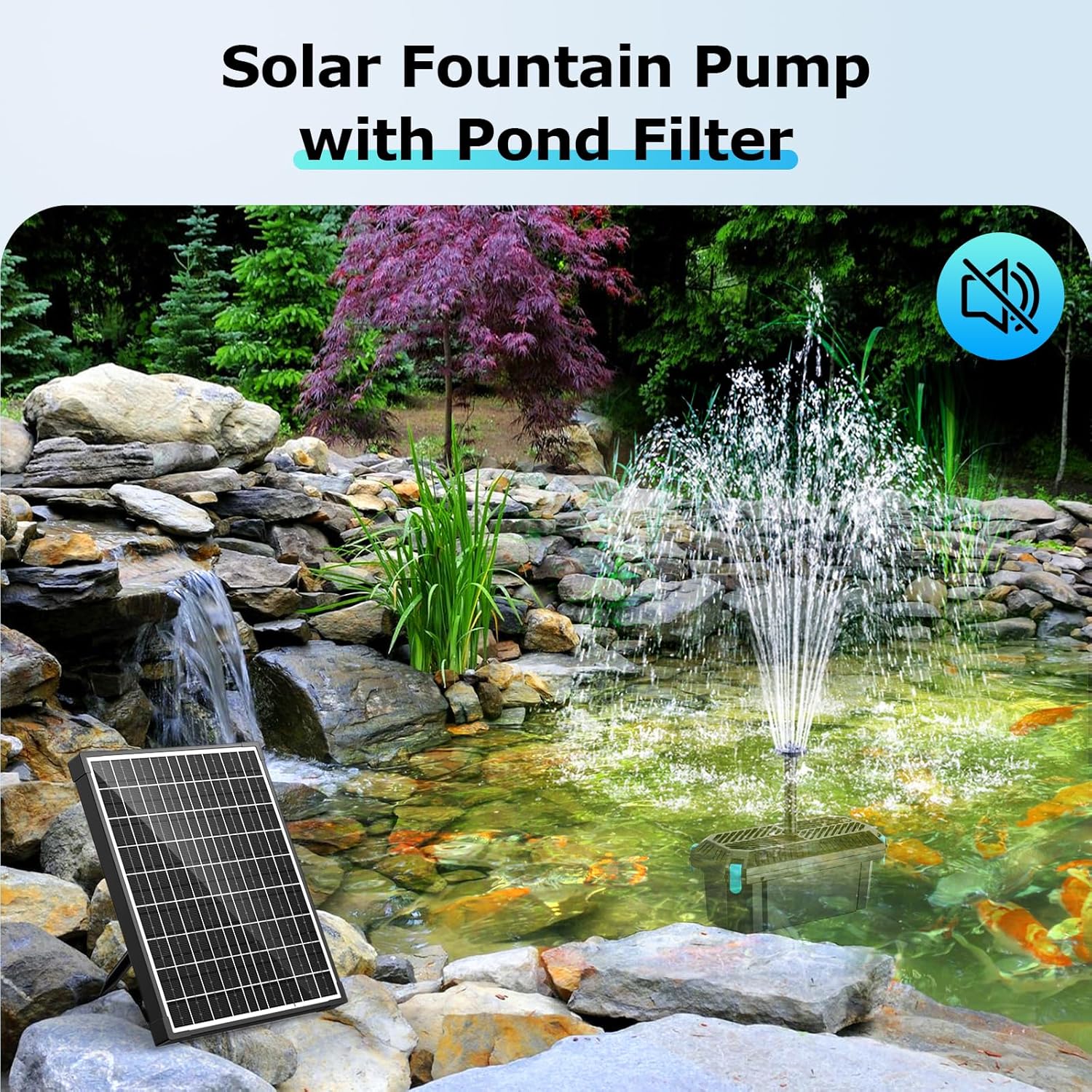 POPOSOAP Solar Pond Filter with Fountain Pump, 20W Solar Powered Water Pump and Pond Filters for Outdoor Ponds Fish Tank Garden Pool Water Feature Waterfall