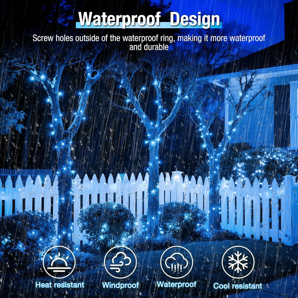4 Pack Solar String Lights Outdoor - 320LED 132FT Solar Fairy Lights Waterproof 8 Modes, Copper Wire Solar Powered Twinkle Lights for Outside Tree Garden Christmas Wedding Party Decor, Blue White