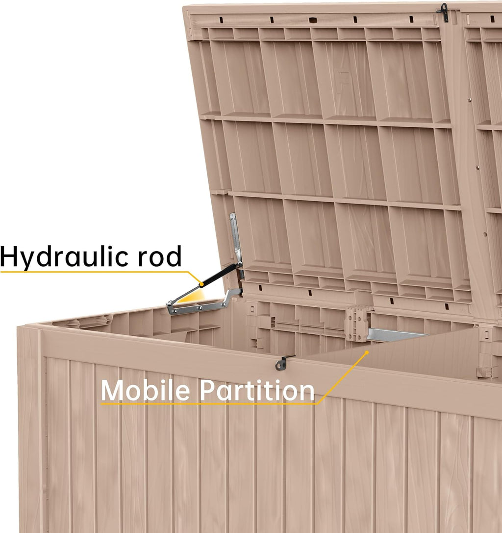 DRATO 180 Gallon Deck Box, Waterproof Resin Large Outdoor Storgae Box for Patio Furniture, Patio Cushions, Gardening Tools, Pool and Sports Supplies, Lockable