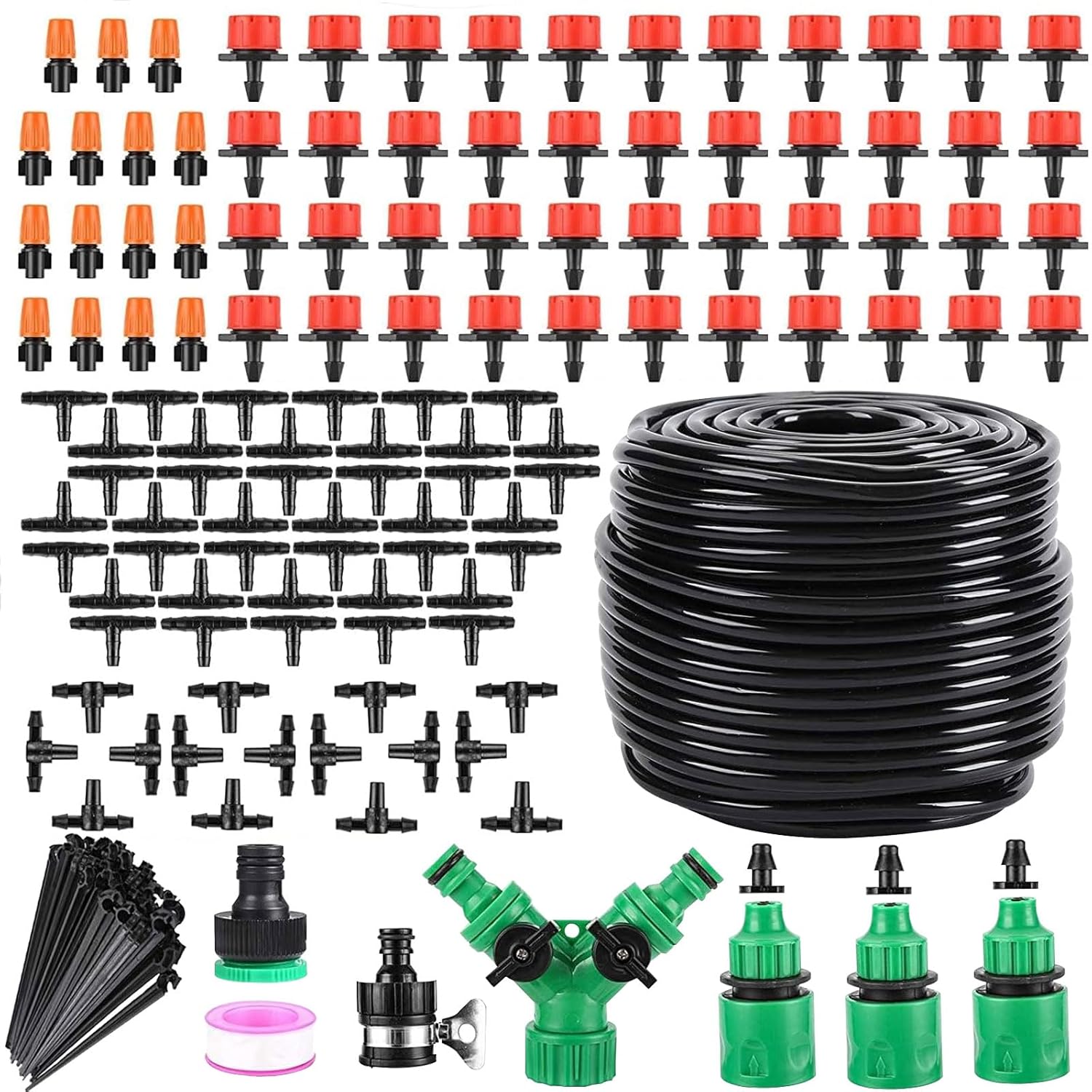 Drip Irrigation System - Irrigation System for Garden w/ 1/4" & 1/2" Fast-Lock Tubing - Adjustable Nozzles & Sprinklers Garden Watering System(164FT Kits)