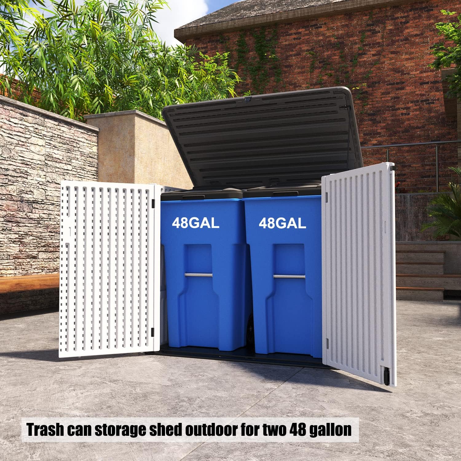 Resin Outdoor Storage Shed, 38 cu.ft Outdoor Storage Box Waterproof for Garden Tools, Patio Furniture, Trash Cans, Garage Storage, Customized Shelves & Lockable (Off White)