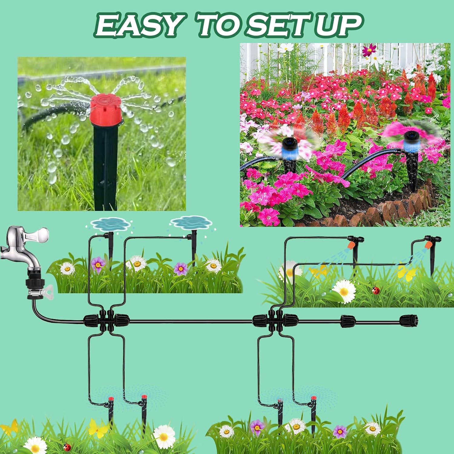 Drip Irrigation System - Irrigation System for Garden w/ 1/4" & 1/2" Fast-Lock Tubing - Adjustable Nozzles & Sprinklers Garden Watering System (230FT Kits)