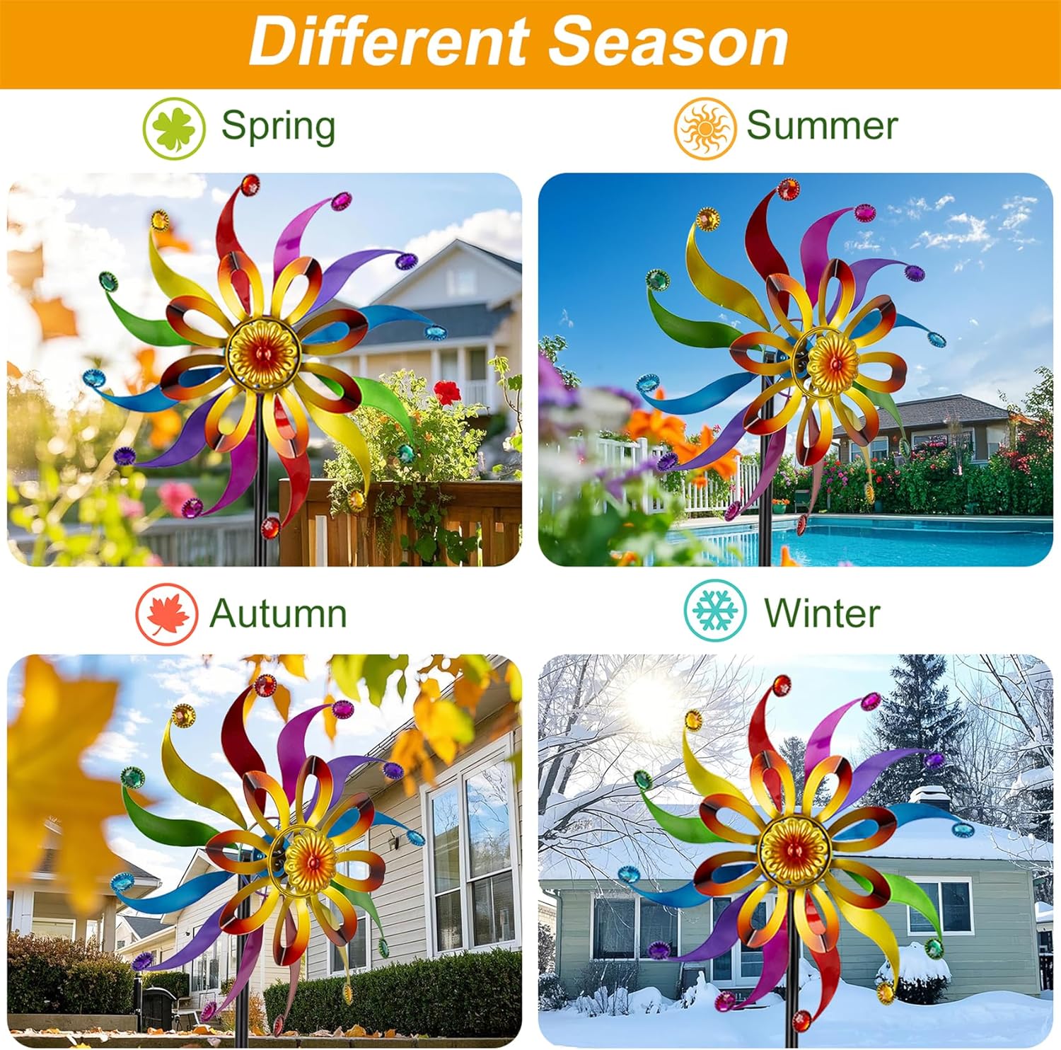 Wind Spinners Outdoor Yard Decoration - Windmill Wind Sculptures & Spinners Metal Yard Art Flower Pinwheels for Garden Patio Lawn Decor