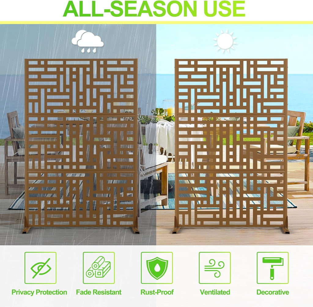 Outdoor Privacy Screen,72" H×47" W Metal Privacy Screen, Freestanding Privacy Fence Panels for Patio