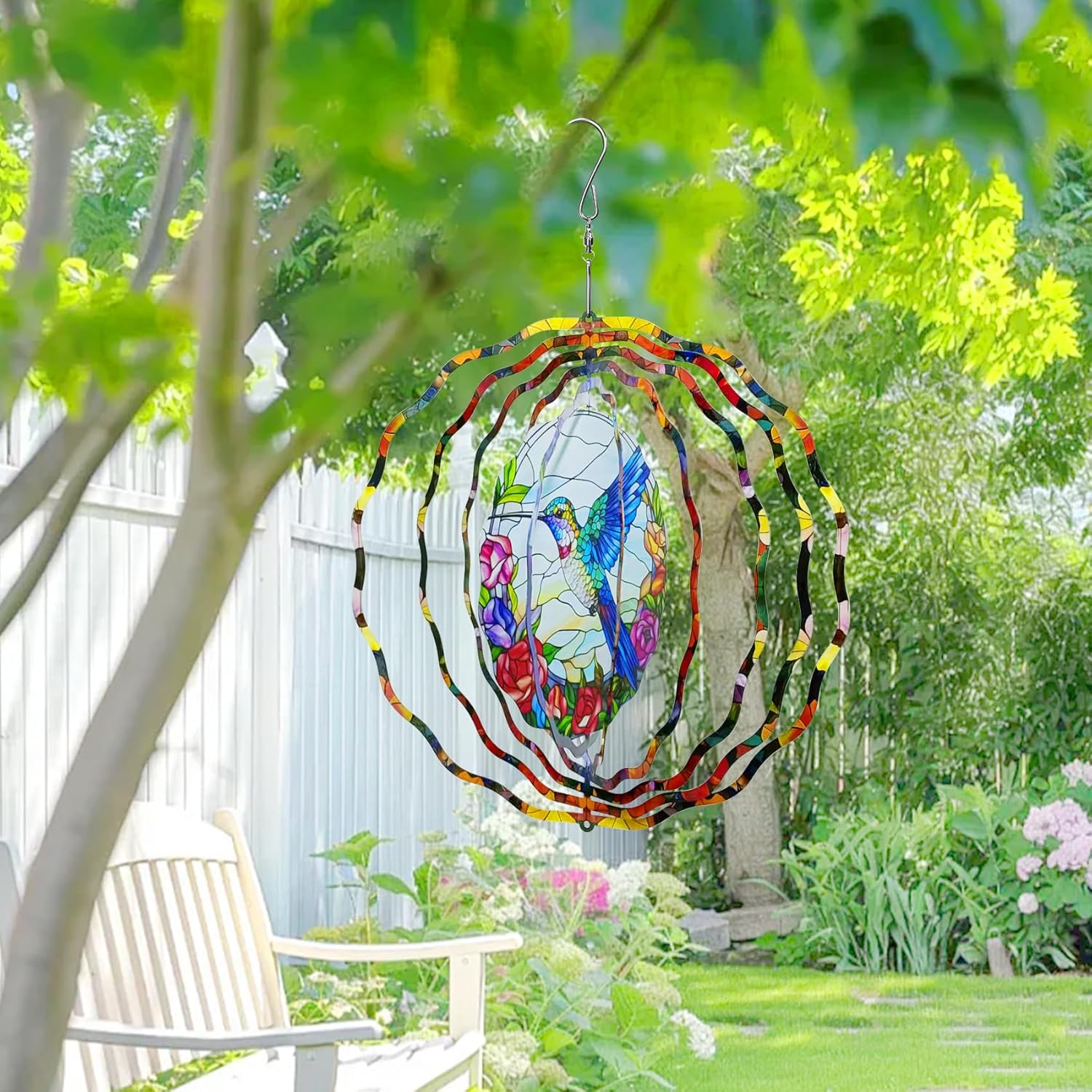 3D Hanging Wind Spinner Butterfly/Hummingbird, 10 Inch Stainless Steel Wind Spinners Outdoor Clearance, Garden Spinner for Outside Patio Yard Home Christmas Decor (Hummingbird)