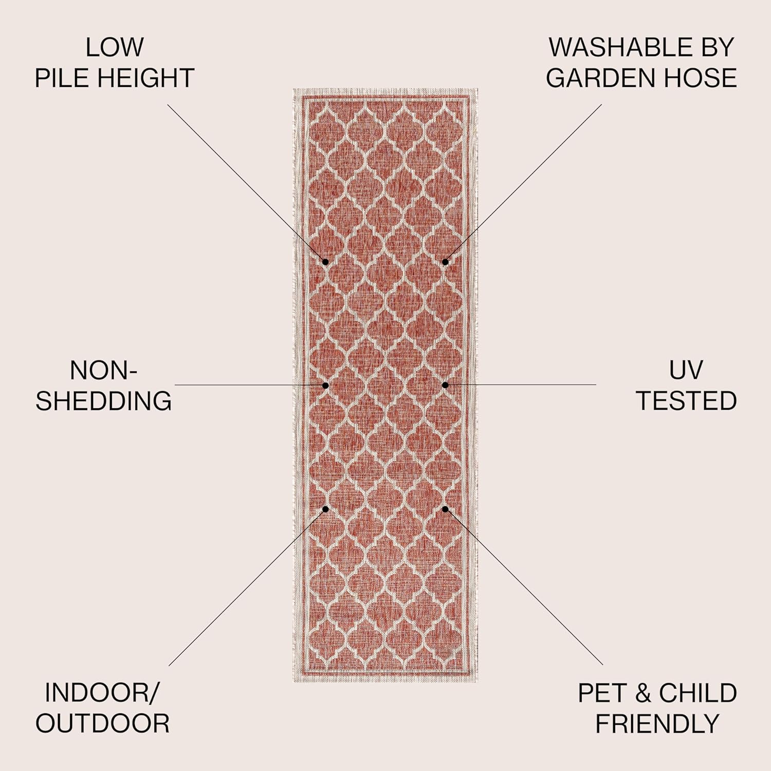 Eyely BMS109C-214 Santa Monica Trebol Moroccan Trellis Textured Weave, Pet Friendly, Non-Shedding, Stain Resistant, Easy-Cleaning, Red/Beige, 2 ft. x 14 ft., Indoor/Outdoor, Runner Rug