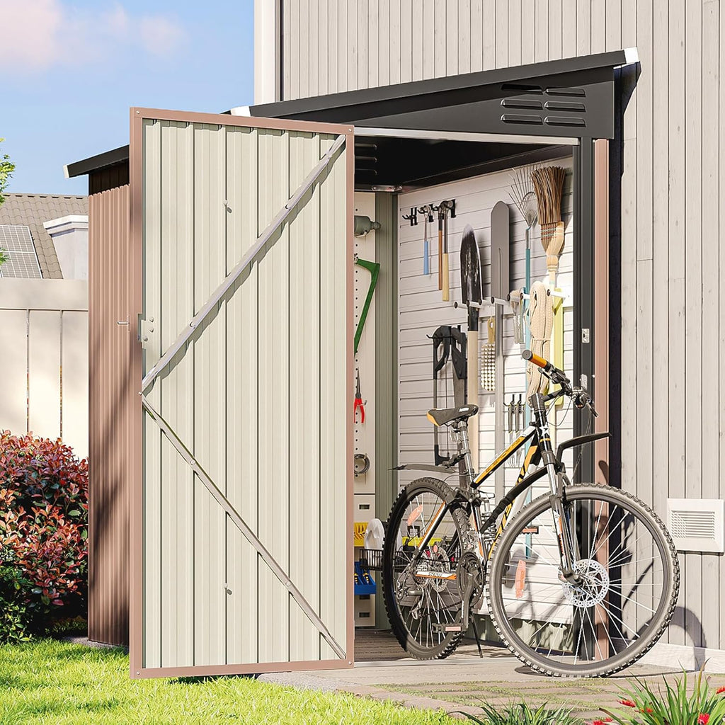 6x4 FT Lean to Shed, Outdoor Metal Storage Shed, Utility Steel Tool Shed with Lockable Door for Bike, Garden, Backyard, Patio, Lawn