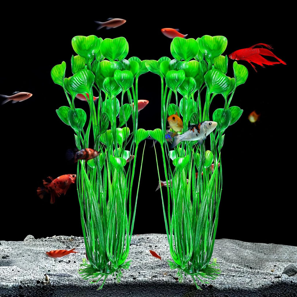 AQUANEAT Artificial Fish Tank Plants, Plastic Aquarium Accessories Large, 15.5 inch Green Decorations, 2pcs