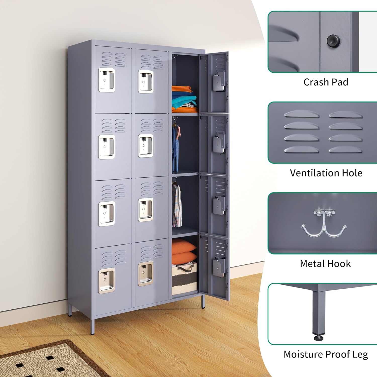 Metal Lockers for Employees, Storage Employee Locker, 72" Storage Lockers with Shelves Steel Cabinet for Home (Gray, 12 Door)