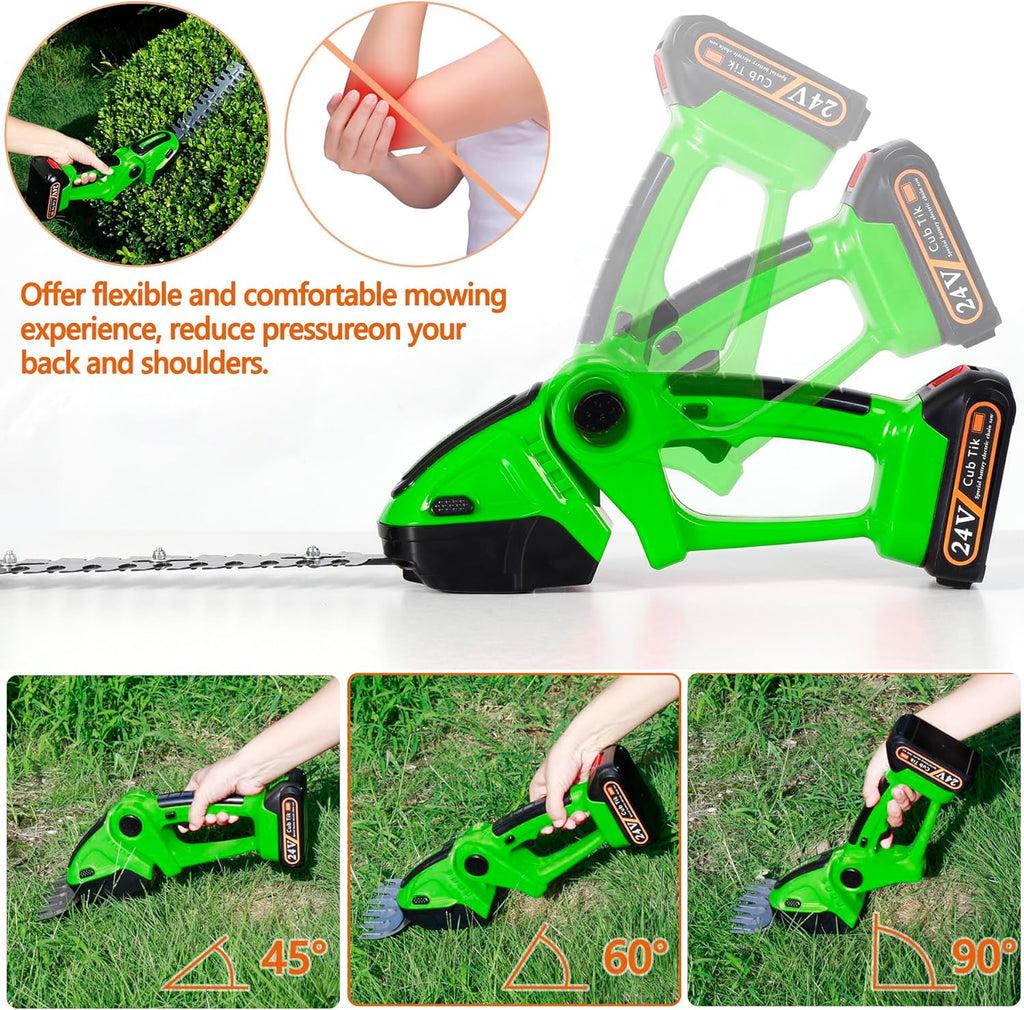 Hedge Trimmer Cordless with Battery and Charger 21V Electric Brush Grass Shrub Trimmer 2 in 1 Handheld Mini Grass Shears Grass Cutter Battery Powered Hedge Trimmer