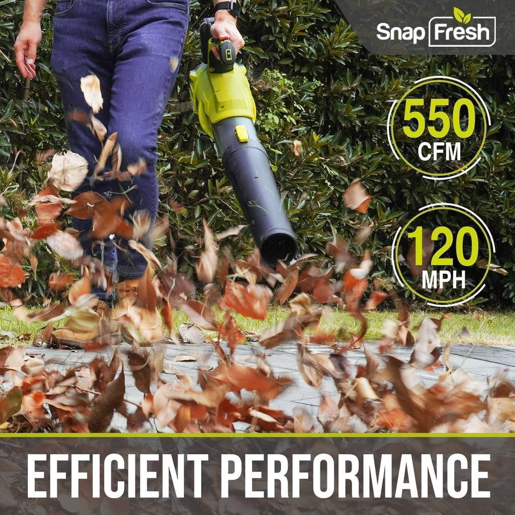 SnapFresh Cordless Leaf Blower - 550CFM Electric Leaf Blower Cordless with 2 x 4.0 Ah Battery and Fast Charger - 20V Lightweight Leaf Blower for Yard and Garden, Battery Operated Blower for Lawn Care