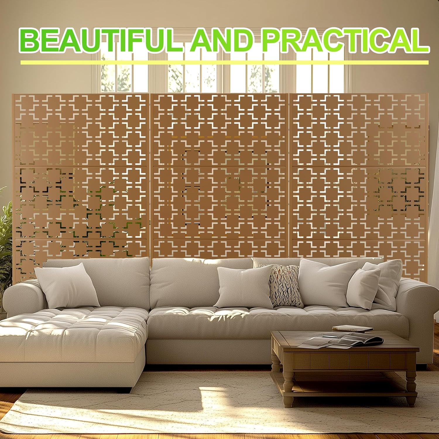 Outdoor Privacy Screen,72" H×47" W Metal Privacy Screen, Freestanding Privacy Fence Panels for Patio