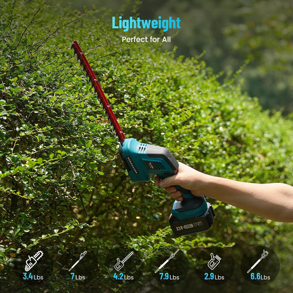 SEESII 6-in-1 Cordless Pole Saw & Hedge Trimmer Grass Shears Combo Kit, Electric Mini Chainsaw with 2×4.0 Ah Batteries, Extension Tree Pruner, Bush Trimmer Limb Branch Cutter, 16ft Long Reach