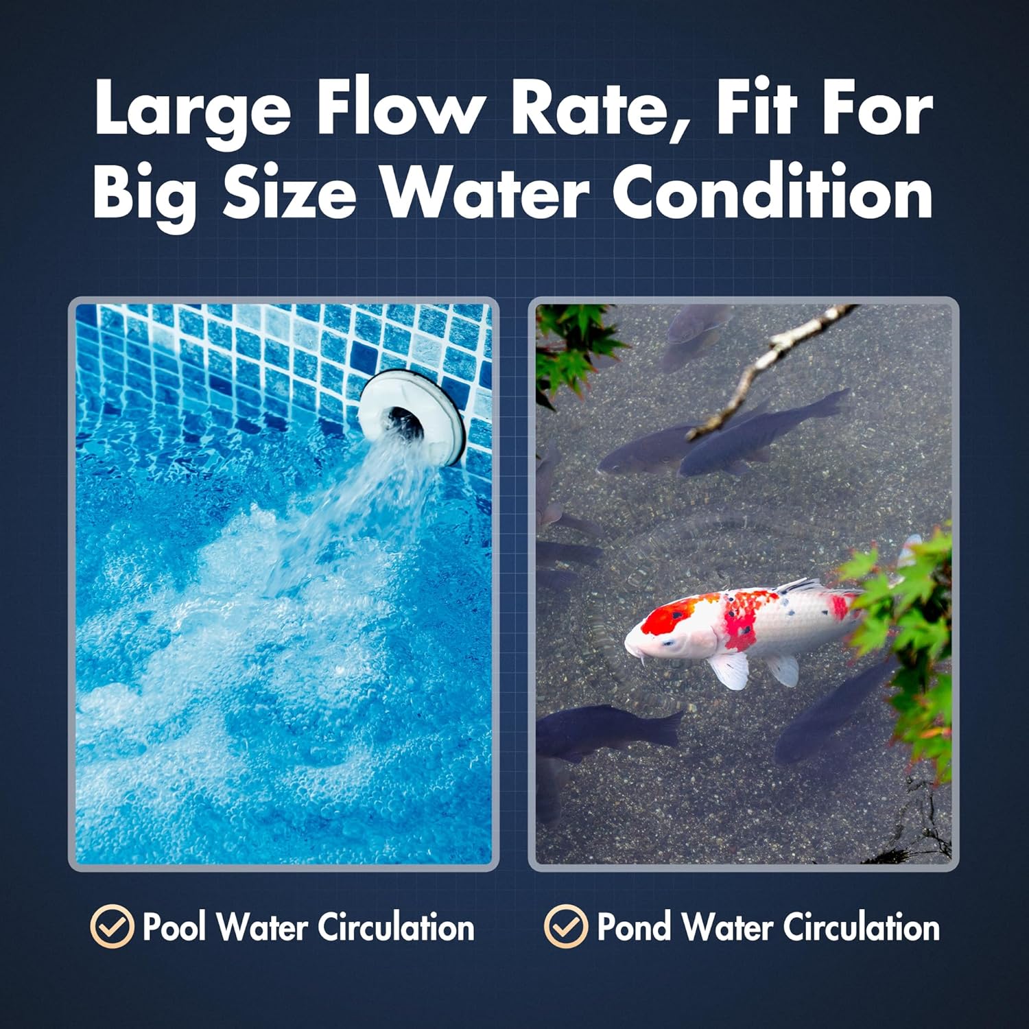 HQUA PWS-55 55W Pond Pool UV Purifier Clarifier, Weatherproof IP67, Stainless Steel UV Reactor, Pond Size Up to 8000 Gallons, Max Flow Rate 2700 GPH