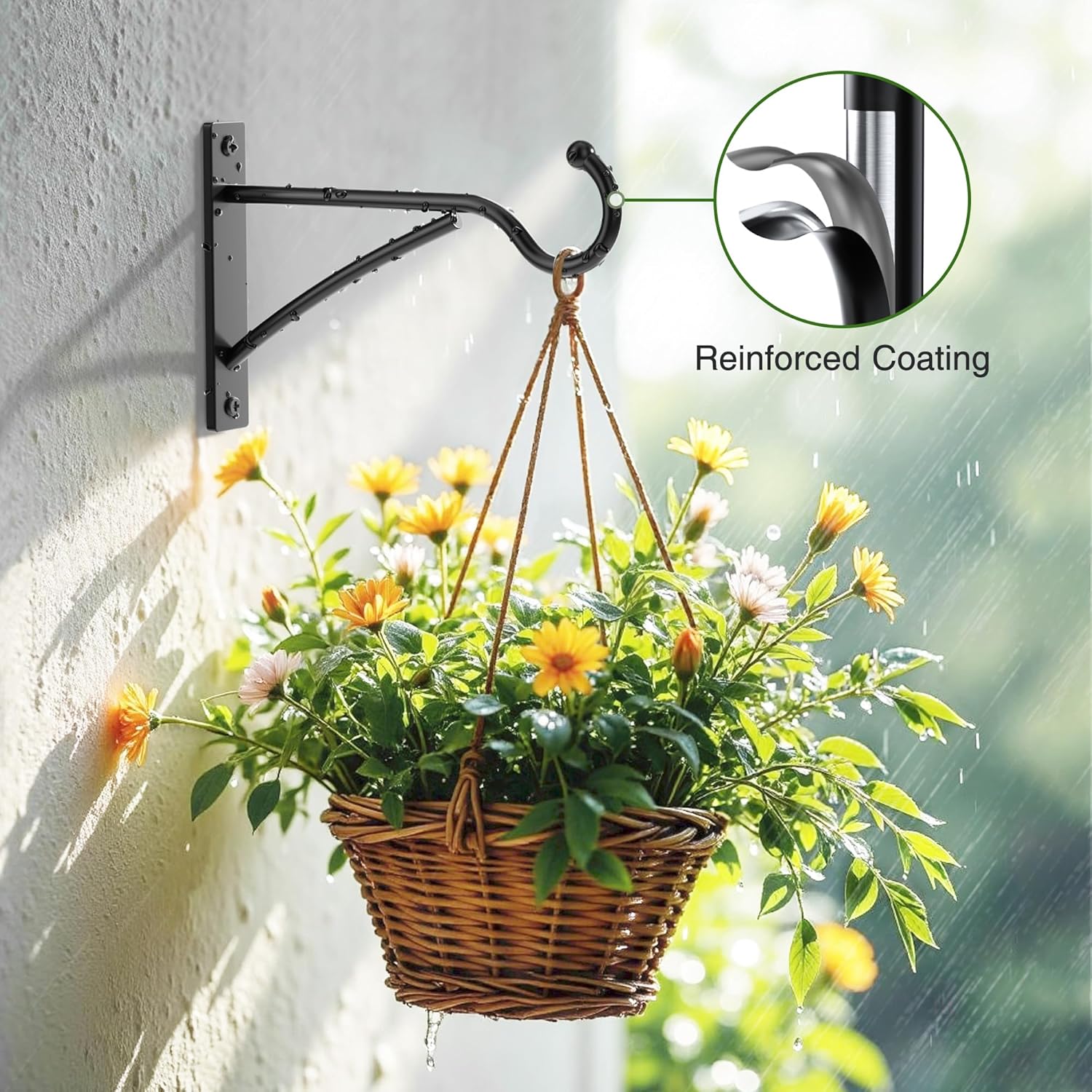 6 Inch 2 Pack Outdoor Plant Hanging Hooks for Wall:Metal Bracket for Hanging Baskets, Bird Feeders, Wind Chimes, Flower Baskets, Yoga Mat, Lanterns, Black