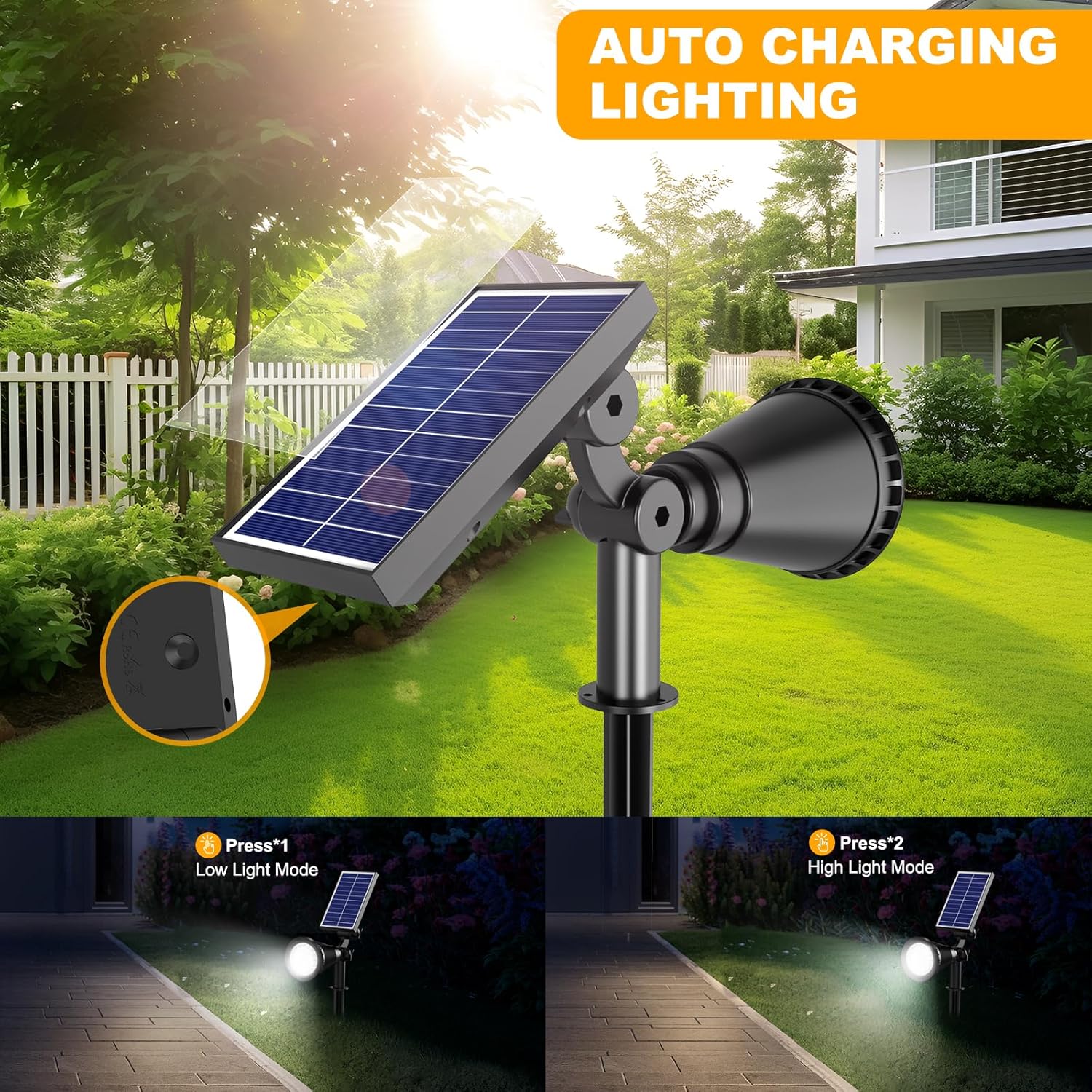 Solar Lights Outdoor Waterproof, 36 LEDs 1000LM Adjustable Solar Spot Lights Outdoor, 2-in-1 Solar Powered Spotlight Landscape Lighting for Garden, Yard, Pathway- 1 Pack (Cool White)