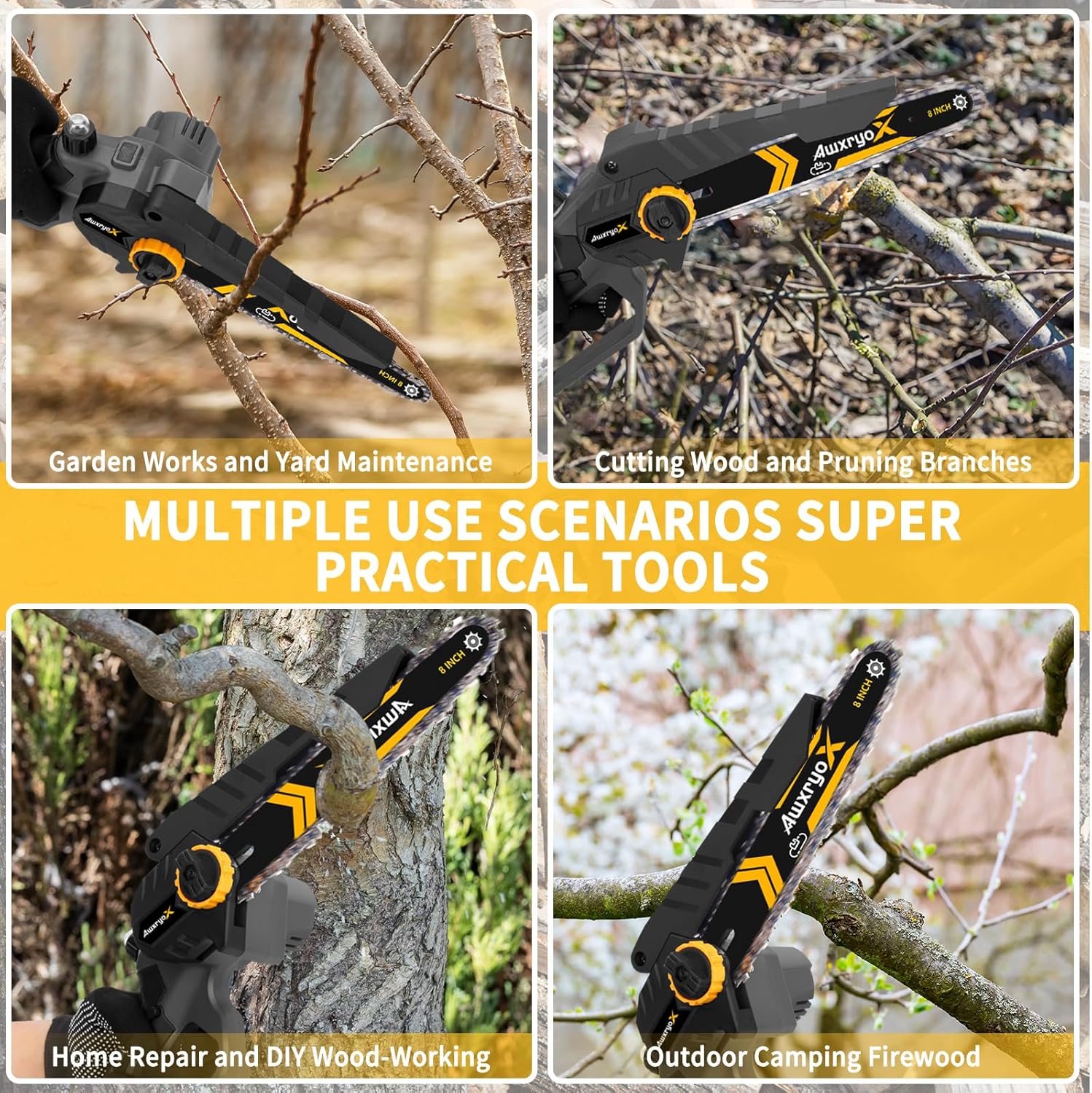 8" & 6" Mini Chainsaw Brushless, 2025 Upgraded 2x4.0AH Battery Portable Handheld Small Cordless Saw with 4 x Guide Plate, Electric Hand Saw Motosierra for Wood/Tree Cutting Gardening Pruning