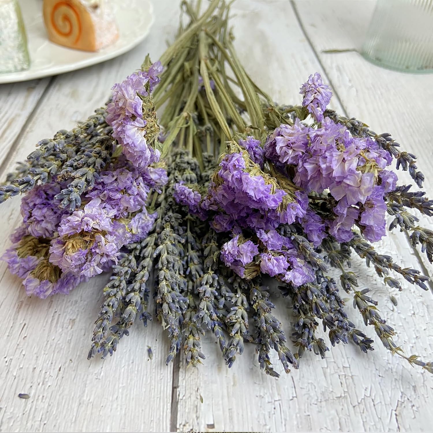 L'BREVOGA Dried Lavender & Statice Flower Bouquets, 100% Natural Dried Flowers for Decoration Home Party - Light Purple, 13.5 in
