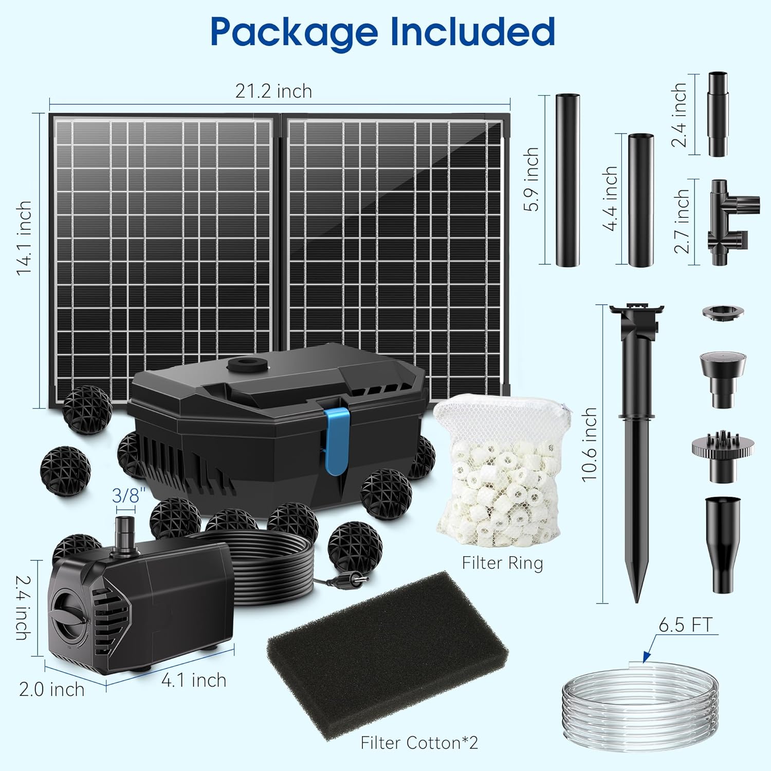 NFESOLAR Solar Fountain Kit, 30W Solar Pond Pump with Pond Filter, 200 GPH Submersible Pump, 4 Sprayers for Outdoor Pond 200-600 Gallons, Fish Tank and Garden Water Features N3213