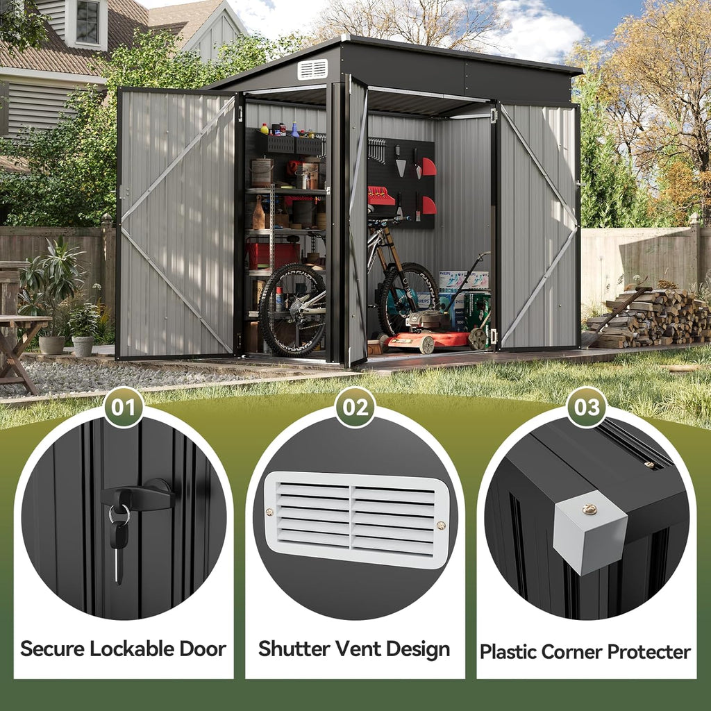Aoxun 7' x 4' Shed 140 CU.FT Outdoor Waterproof Storage Shed with Triple Lockable Door Garden Metal Tool Shed for Outside