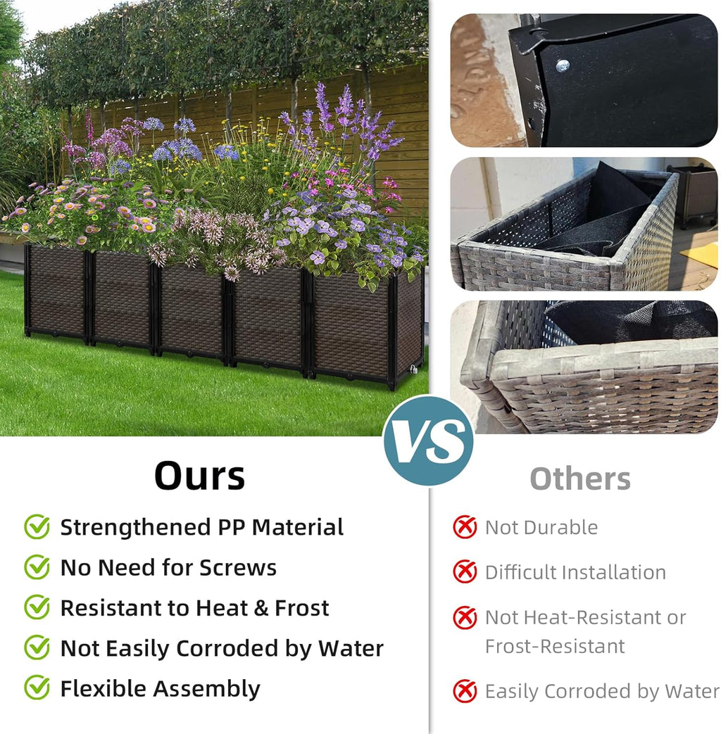 Large Raised Planter Box Outdoor Self Watering 62.9"x15.7"x14.2" , Deep Raised Garden Bed - Elevated Garden Box with Drainage Plug, Rectangular Garden Planter Perfect for Patio Balcony Deck