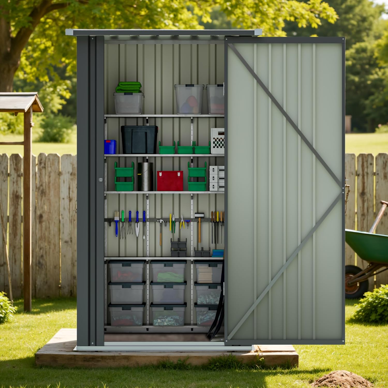 Greesum 3×3FT Outdoor Storage Shed, Metal Sheds with Sloping Roof and Lockable Single Door, Steel Tool Shed for Backyard, Bike, Patio, Garage, Lawn, Black