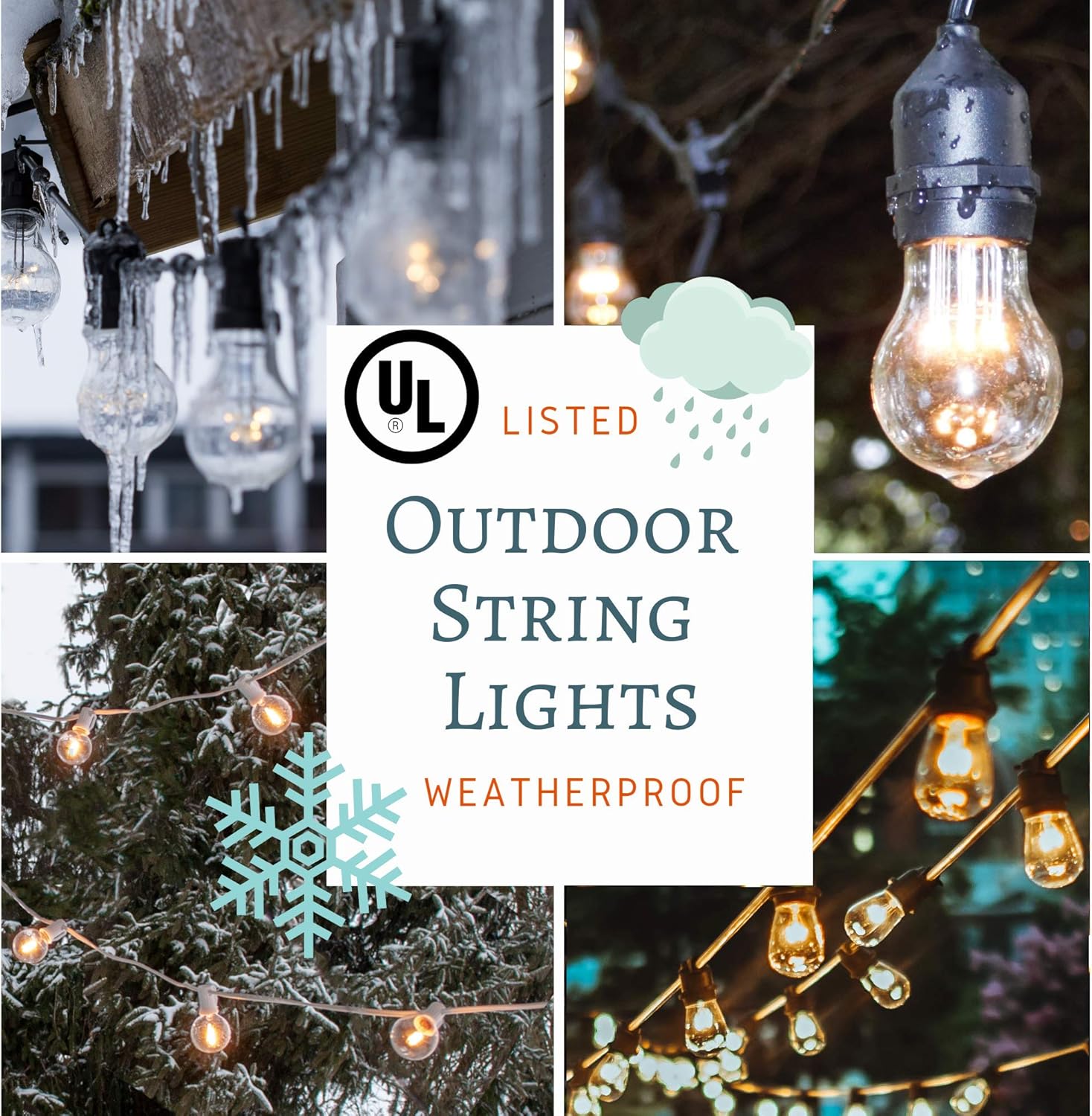 Hometown Evolution, Inc. 100' E26 Commercial Edison Bulb Outdoor String Lights (100 Foot 50 Socket, S14 Lantern Edison 11 Watt Light Bulbs)
