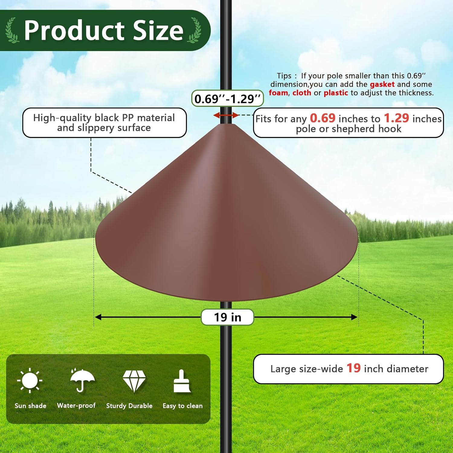 Gtongoko 19 Inch Squirrel Baffle for Bird Feeder Pole Squirrel Guards for Shepherds Hook Stopper for Bird Feeders Brown 1 Pack