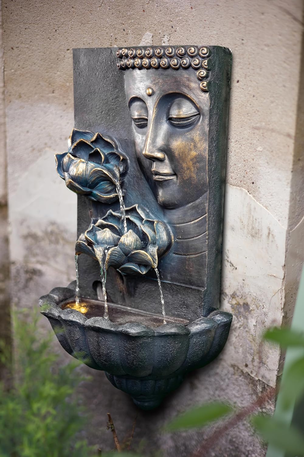 Wall-Mounted Buddha Statue Water Fountain - with Cascading Lotus Buddha Head Design, Best for Home,Gardens, Patios, Balconies Outdoor and Indoor Wall Decor,32.3''Tall