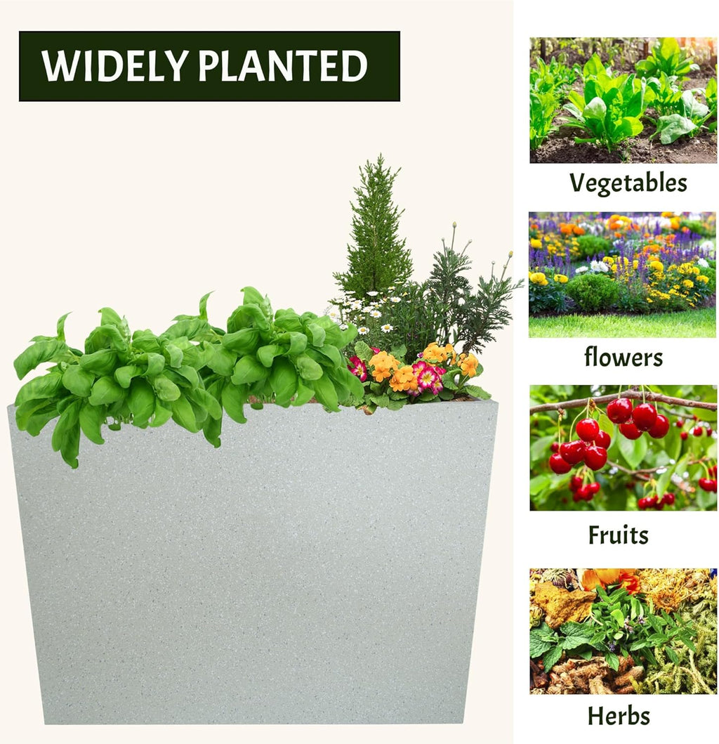 Metal Planter Box Rectangular Planter, 35.5" Lx 10" Wx 28" H Terrazzo White Large Planters with Drainage Holes, Galvanized Steel Tall Planters for Patio/Porch