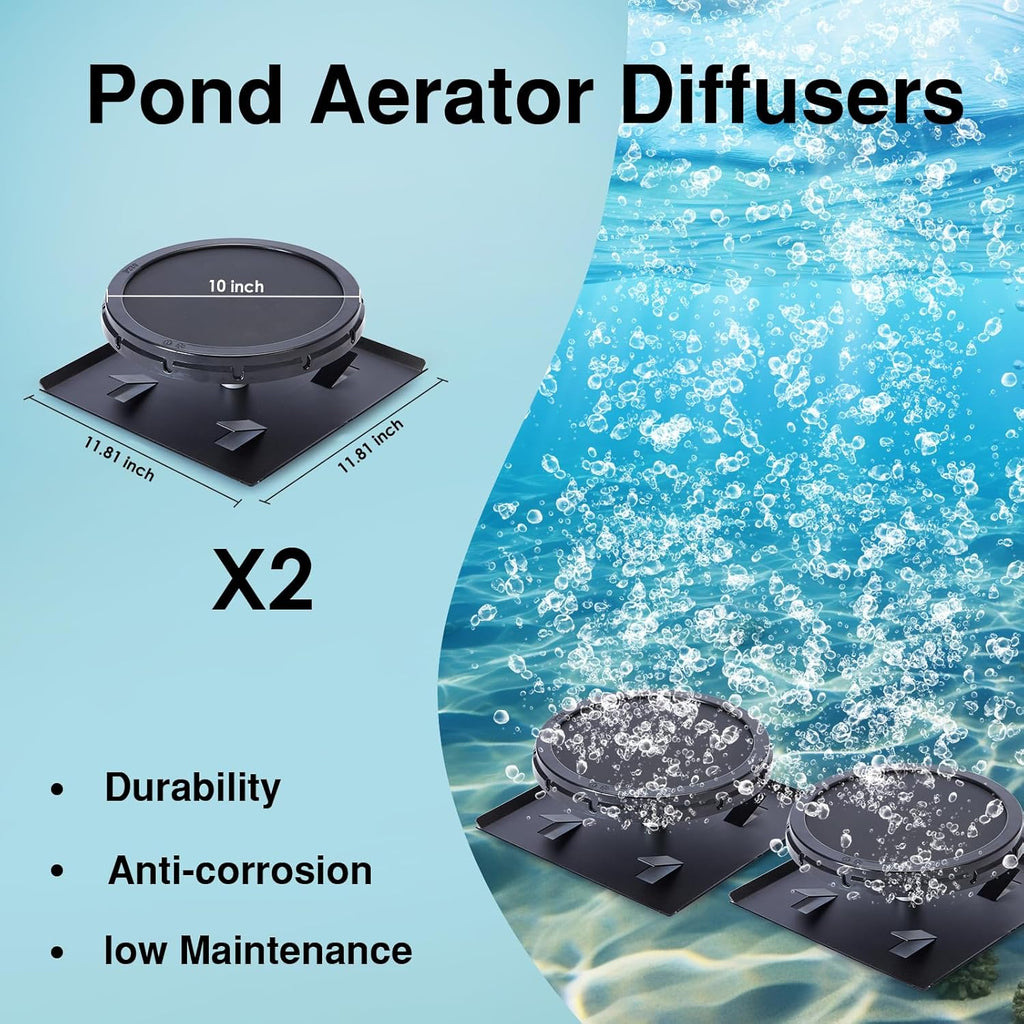 Pond Aerator Kit 3/4 HP Heavy Duty Compressor 5.76CFM Supports Large Lakes up to 3 Acres Outdoor Pond Oxygen Pump 100ft Upgraded Sinking Tubing + 2 Bubble Diffusers