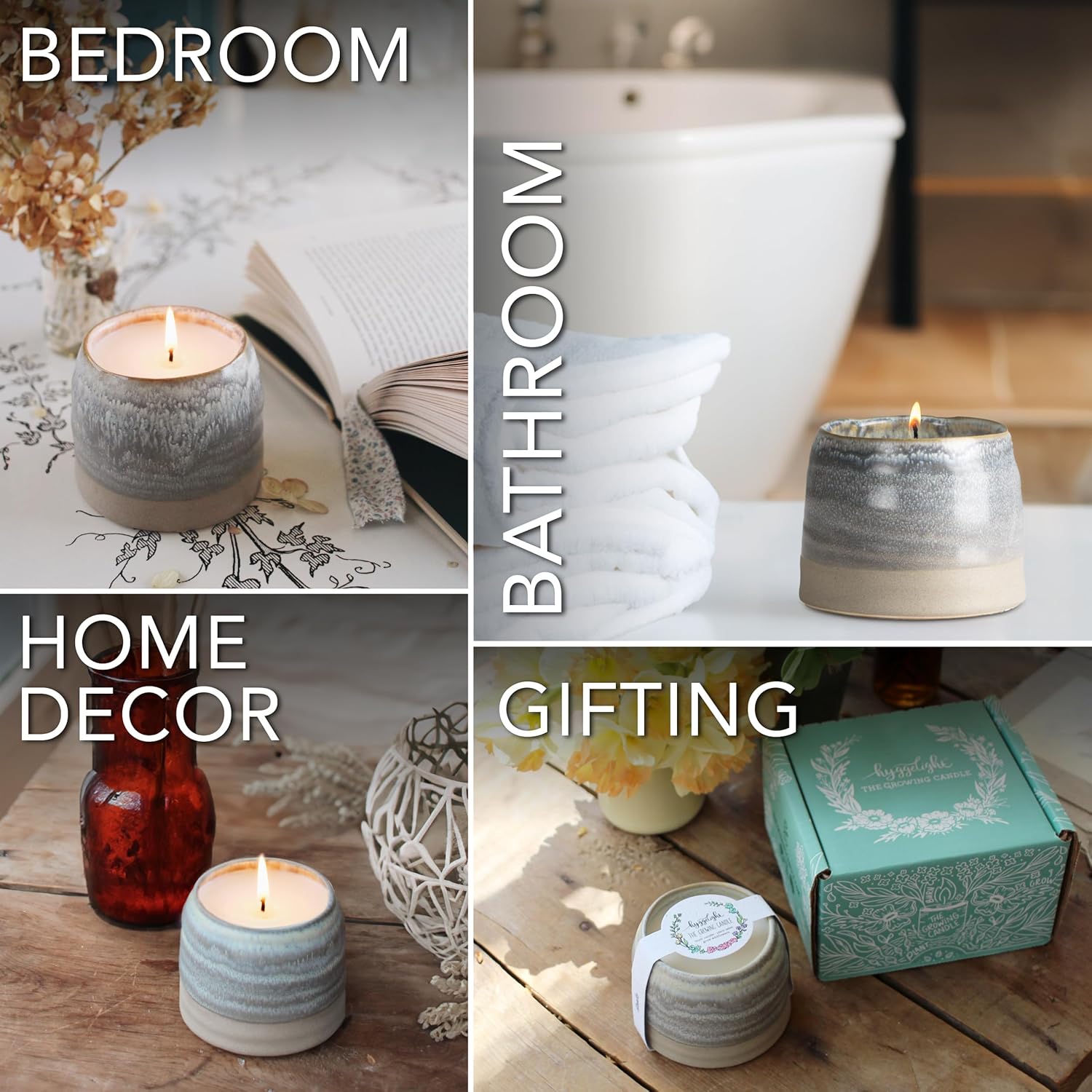 The Growing Candle, Sandalwood & Vanilla Scented, 10oz Ceramic Pot, Aromatherapy Candles for Home, 100% Soy, Greta