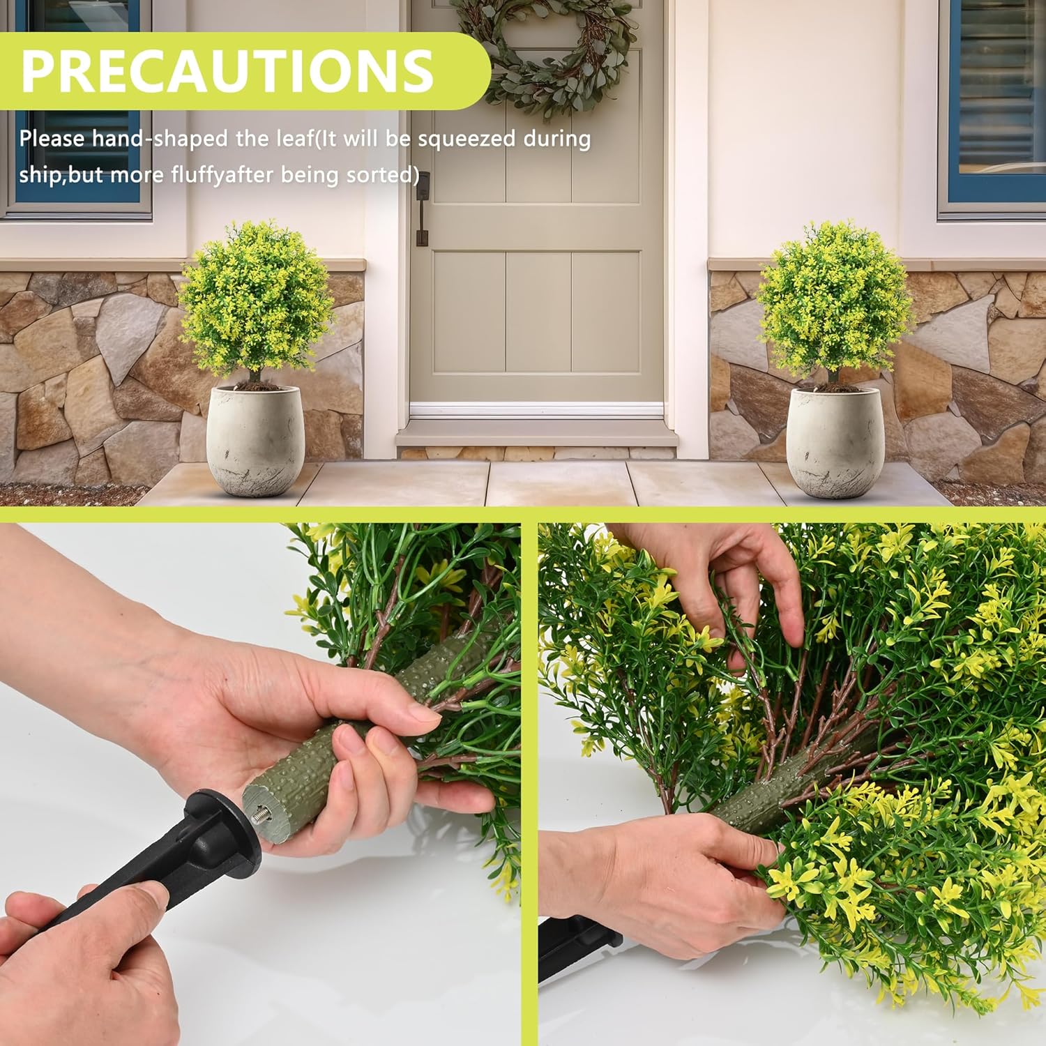 28" Artificial Boxwood Topiary Tree Yellow– UV Resistant Outdoor Faux Topiary Plant, Realistic Fake Topiary Bush for Porch, Patio, Front Door, Fake Evergreen Tree Home Decor