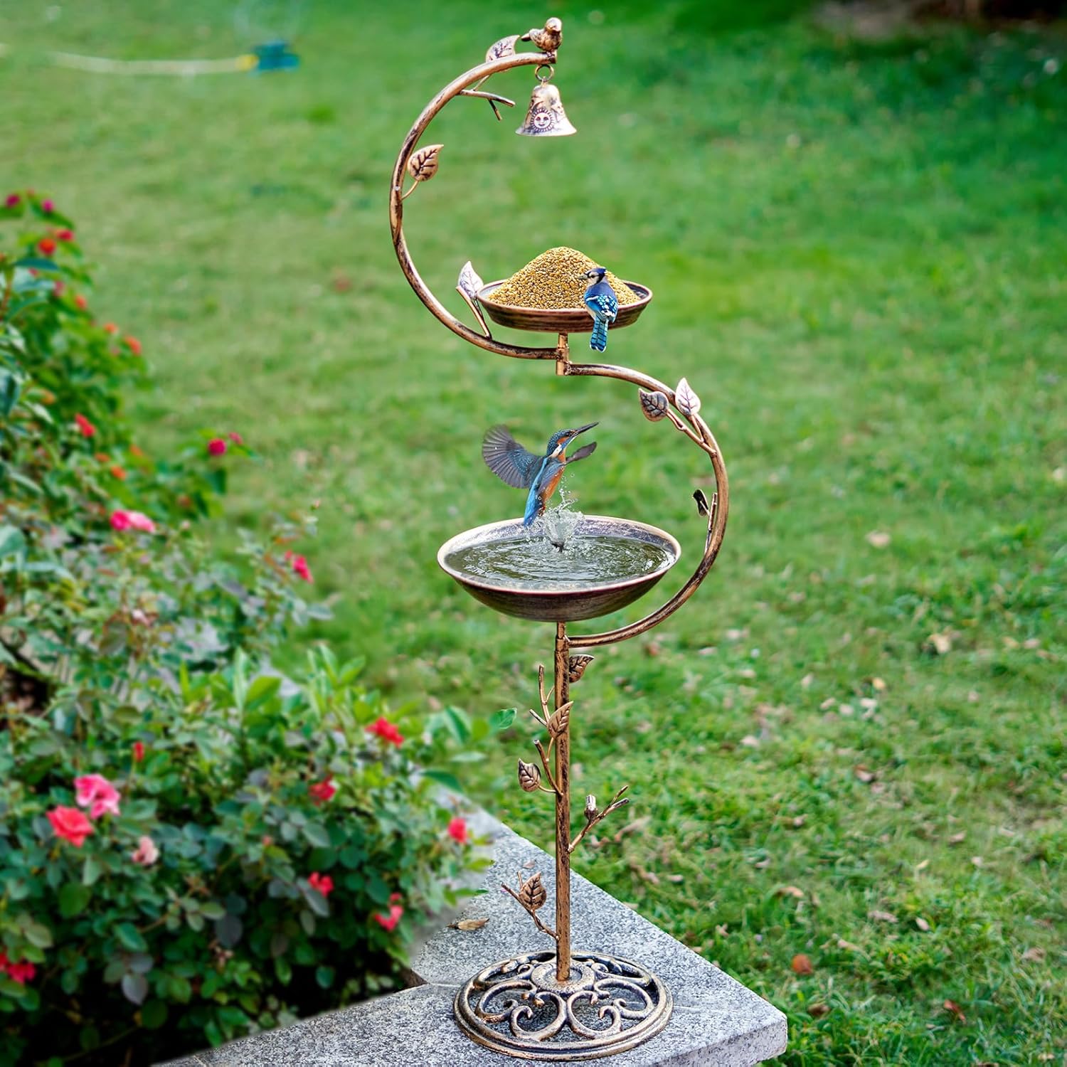 44" H Cast Iron Bird Baths for Outdoors with Metal Bird Feeder,Vintage Metal Bird Bath Bowl Garden Lawn Yard Decorations