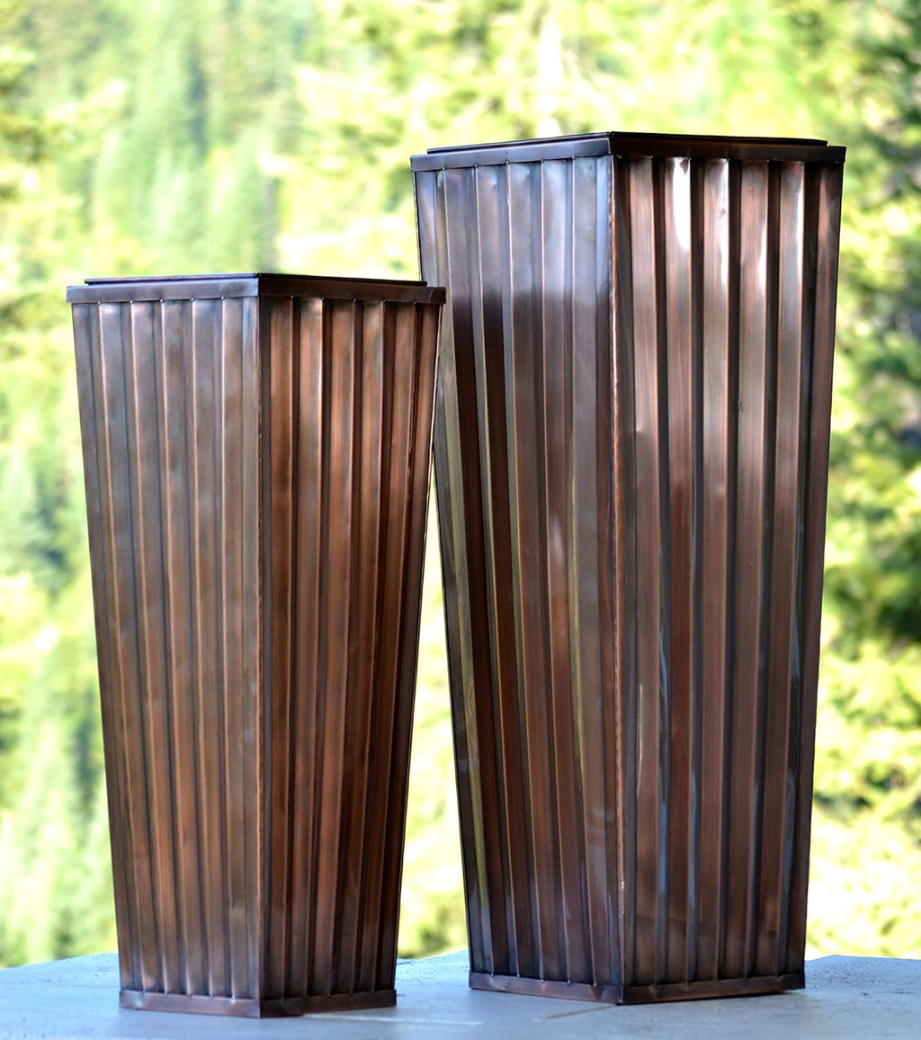 H Potter Tall Outdoor Indoor Planter Patio Deck Flower Ribbed Garden Planters Antique Copper Finish Set of 2