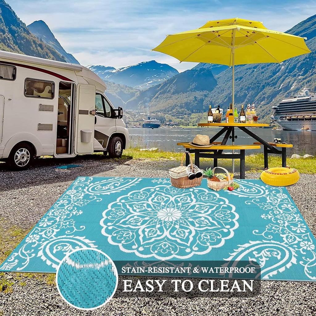 Pauwer Reversible Outdoor Rug, 6'x9', Waterproof Polypropylene Patio Mat, RV, Balcony, Deck, Beach, Picnic
