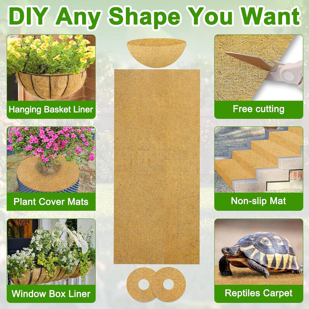 Coco Liner Roll 24x80 Inch, Natural Coconut Liners for Planter Flower Basket, Thick Coco Fiber Mat for Hanging Basket, Garden Decoration, Animal Pet Pads, Reptile Carpet