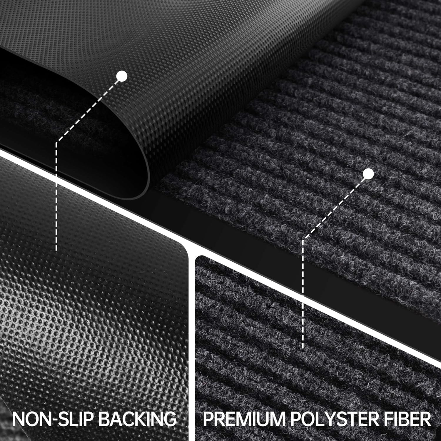 Front Door Mat, Heavy Duty Indoor Outdoor Entrance Door Mat, 96" x 48" Commercial Door Mats for Entryway, Durable Non-Slip Rubber Backing, Low-Profile Welcome Mats for Entry, Gray