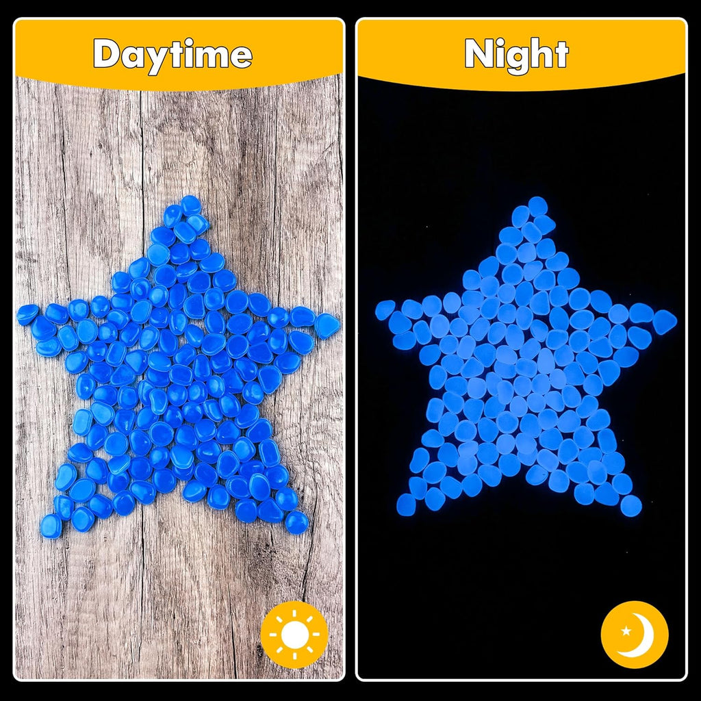 Glow in The Dark Rocks Outdoor Garden Pebbles Stones, 2.2Lbs Blue Fish Tank Glow Rocks Resin Glowing Pebbles for Garden/Aquarium/Planter/Walkway/Driveway